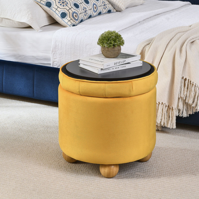 Modern Round Linen Storage Ottoman With Table Top Lid And Storage Space
