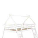 Twin over Queen House Bunk Bed with Climbing Nets and Climbing Ramp, White