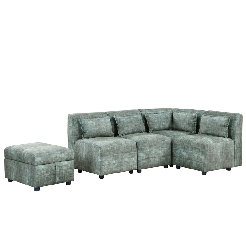 Free-Combined Sectional Sofa 5 Seater Modular Couches With Storage Ottoman, 5 Pillows For Living Room