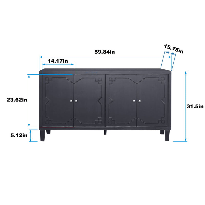 Accent Cabinet 4 Door Wooden Cabinet Sideboard Buffet Server Cabinet Storage Cabinet, For Living Room, Entryway, Hallway, Office, Kitchen And Dining Room - Matte Black