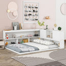 Full Floor Bed with L-shaped Bookcases, sliding doors,without slats,White