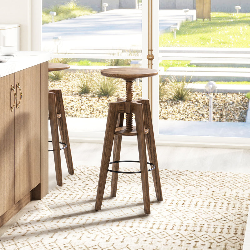 Spencer - Minimalist Oak Adjustable Bar Counter Stool - Walnut Brown Oak