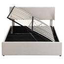 Queen Size Sleigh Bed with Side-Tilt Hydraulic Storage System, Linen Upholstery, Beige