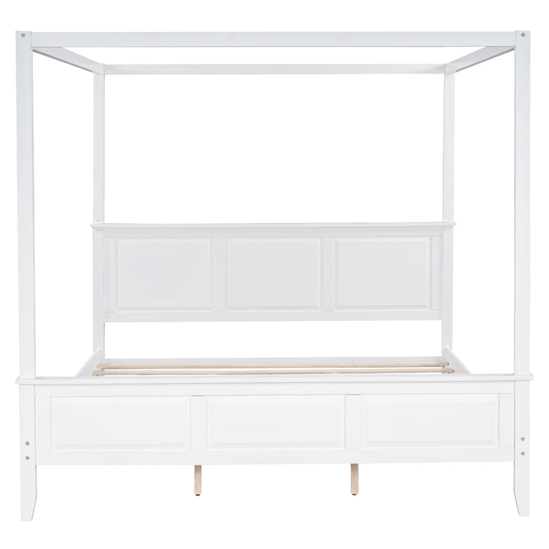 King Size Canopy Platform Bed with Headboard and Footboard,With Slat Support Leg, White
