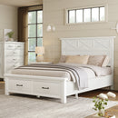 Rustic Farmhouse Style Whitewash Queen Storage Panel Bed with Two Drawers, White(old sku:BS301592AAK)