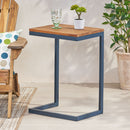 C Shaped End Table With Iron Base And Fir Wood To