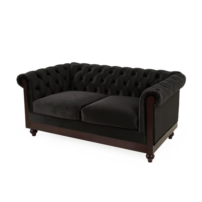 Chesterfield Velvet Loveseat Sofa, 2 Person Rolled Arm Upholstered Couch