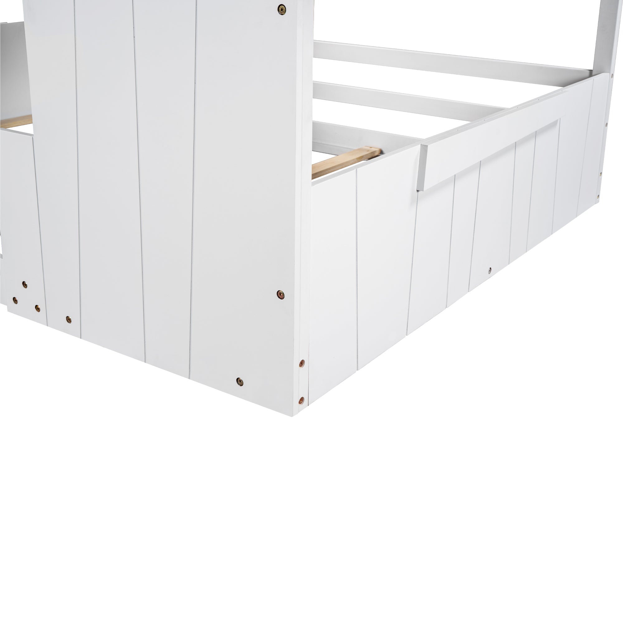 Wood Full Size House Bed with Roof, Window and Guardrail, White - Atlantic Fine Furniture Melbourne FL