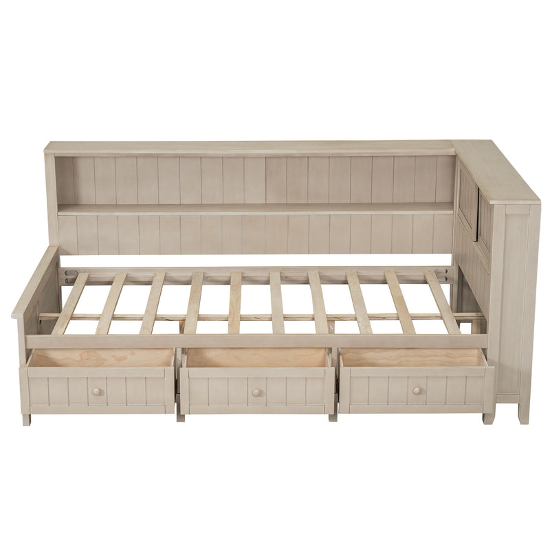 Daybed With Storage Shelves And 3 Drawers