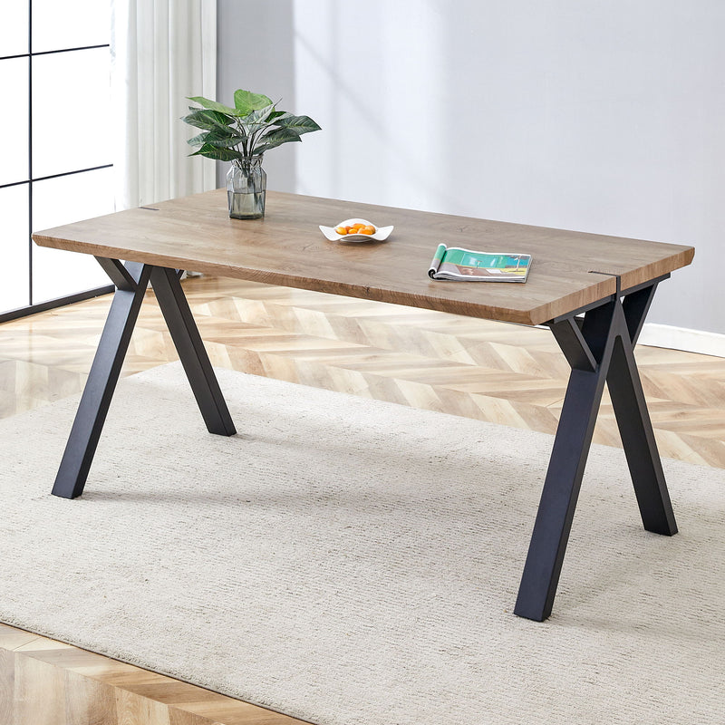 Wood Textured Dining Table With A Frame Legs.Density Board Sticker Pipe Spraying, Suitable For Various Occasions Such As Living Rooms - Black