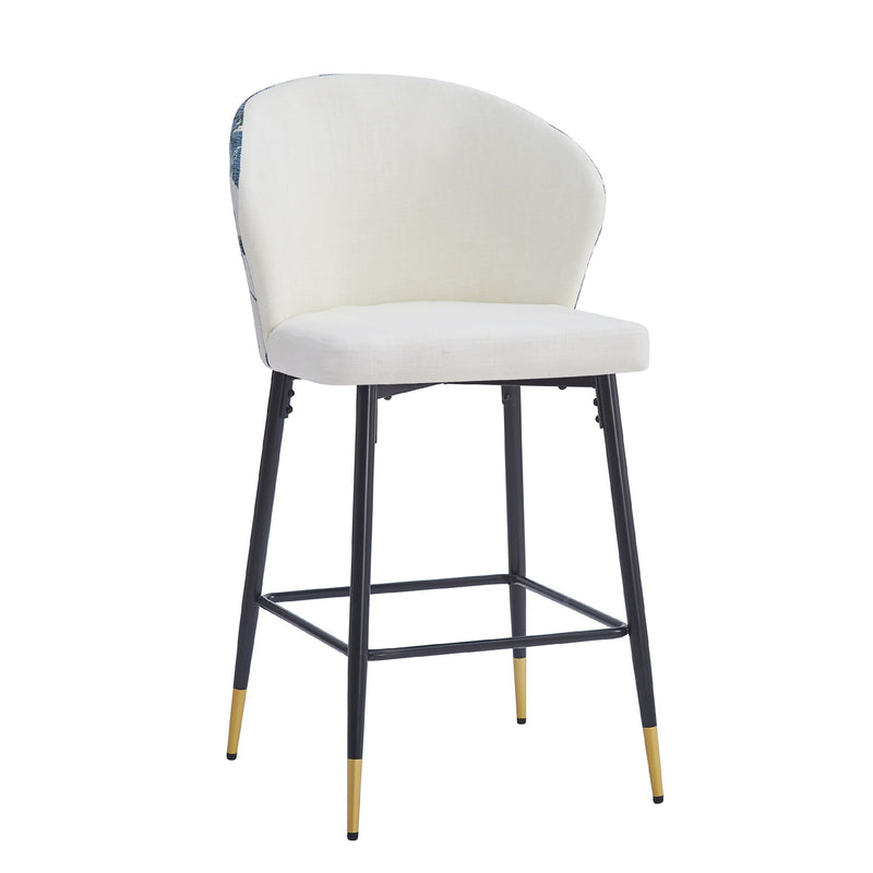 Counter Height Bar Stools (Set of 2), Jacquard Upholstered, Metal Footrest