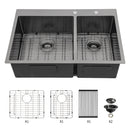 Double Bowl Kitchen Sink 16 Gauge 33" X 22" With 2 10" Deep Basins - Gunmetal Black