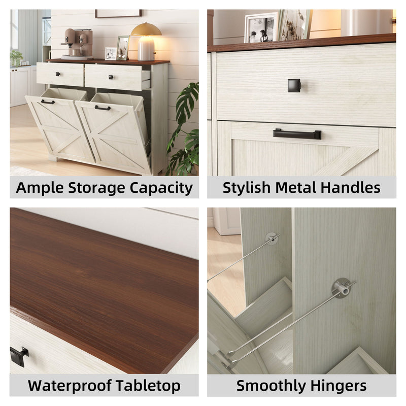 Double Tilt Out Trash Cabinet With Hideaway Drawer And Barn Door Style