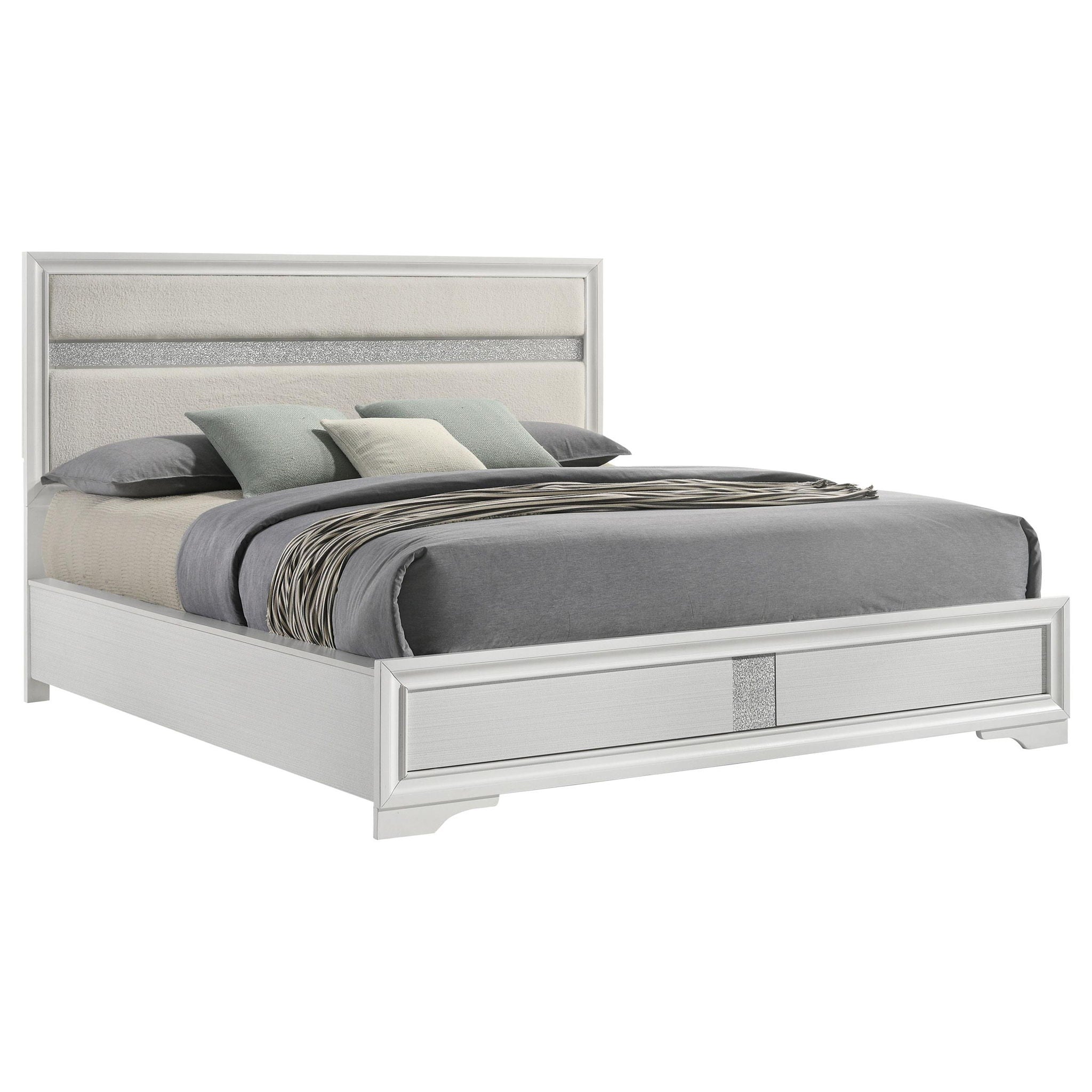 Miranda 54-inch Upholstered California King Panel Bed White