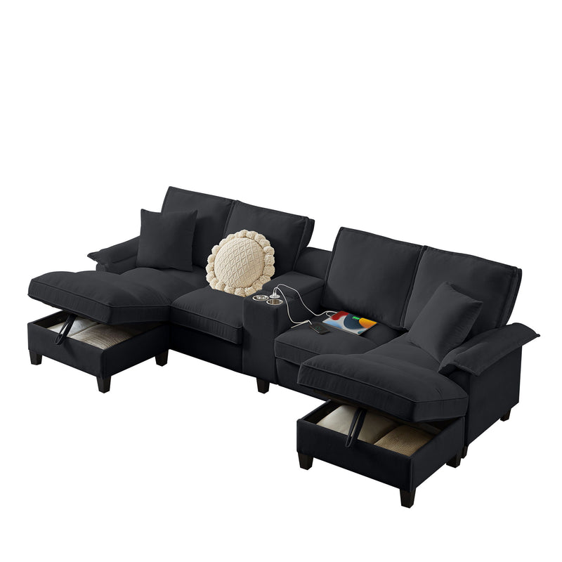Modern U-Shaped Sectional Sofa Bed With Storage