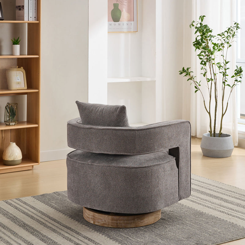 Swivel Accent Open Back Barrel Chair With Weathered Base