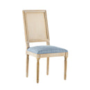 French Country Dining Chair With Rectangular Cane Backrest And Smooth Upholstered Seating
