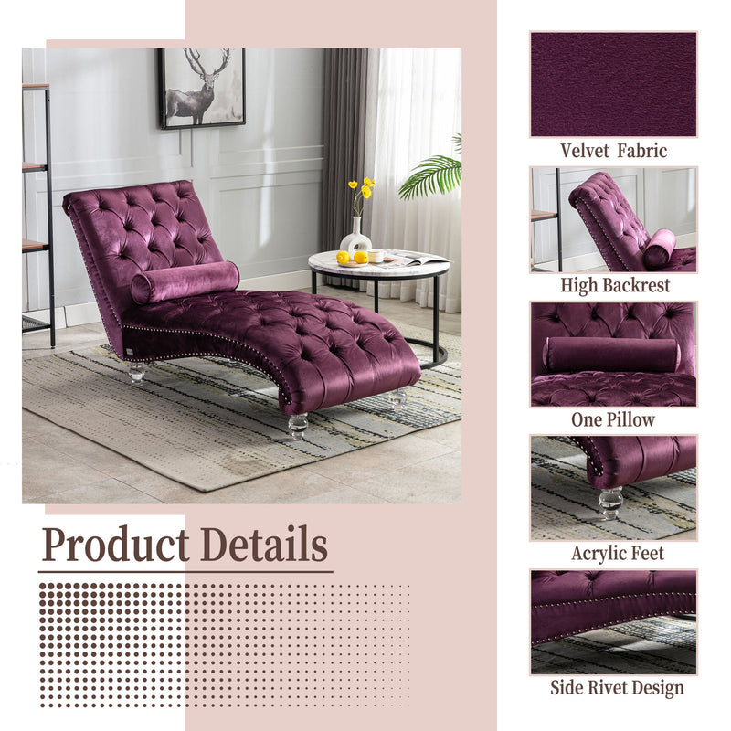 Velvet Chaise Lounge Indoor, Button Tufted Upholstered Chaise Lounge Chair With Pillow