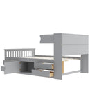 Captain Platform Bed Frame With Bookcase Headboard, 4 Drawers, Storage Shelves