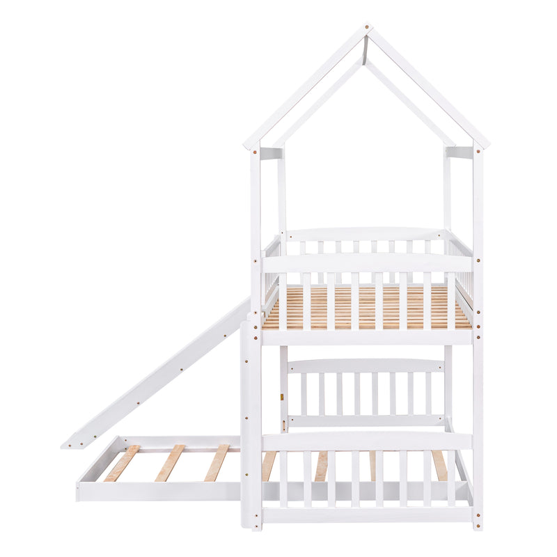 Twin Over Twin Bunk Bed with Slide, House Bed with Slide, White(OLD SKU: LT000214AAK)