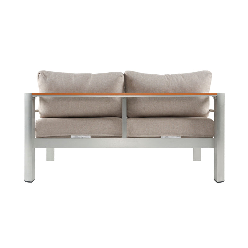 Cora - Outdoor Patio Aluminum 4 Pieces Chat Set - Beige / Natural / Silver