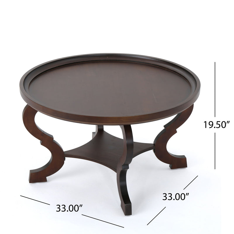 Elegant Coffee Table With Rimmed Top And Curved Design
