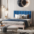 Full Bed Frame, Wood with Wood Headboard Bed Frame with upholstered headboard /  Wood Foundation with Wood Slat Support / No Box Spring Needed / Easy Assembly