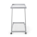 Modern Z Shaped Bar Cart With Tempered Glass Shelves - Silver