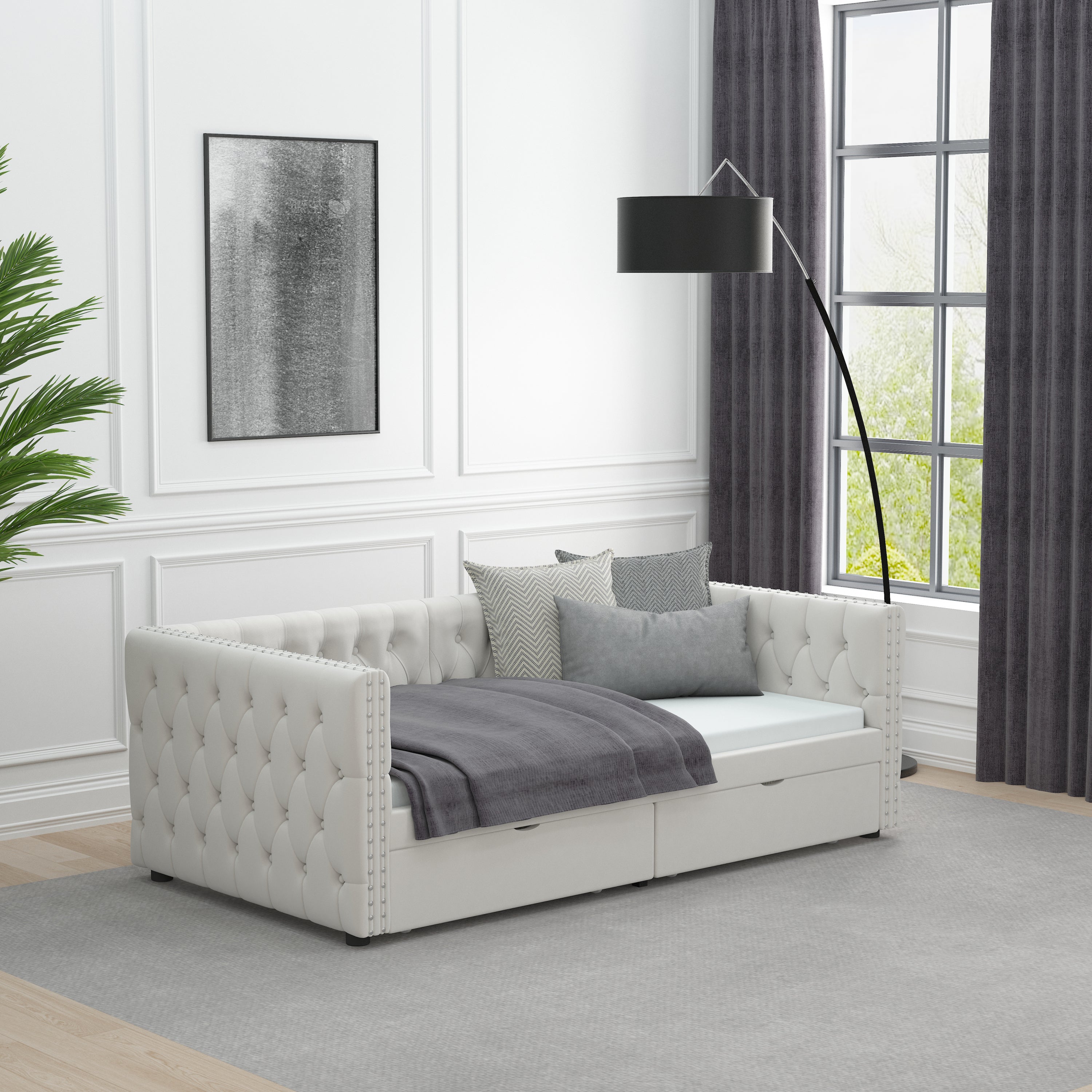 Twin Size Daybed with Drawers Upholstered Tufted Sofa Bed, with Button on Back and Copper Nail on Waved Shape Arms, velvet(79.5"x41.5"x26.5") - Atlantic Fine Furniture Melbourne FL
