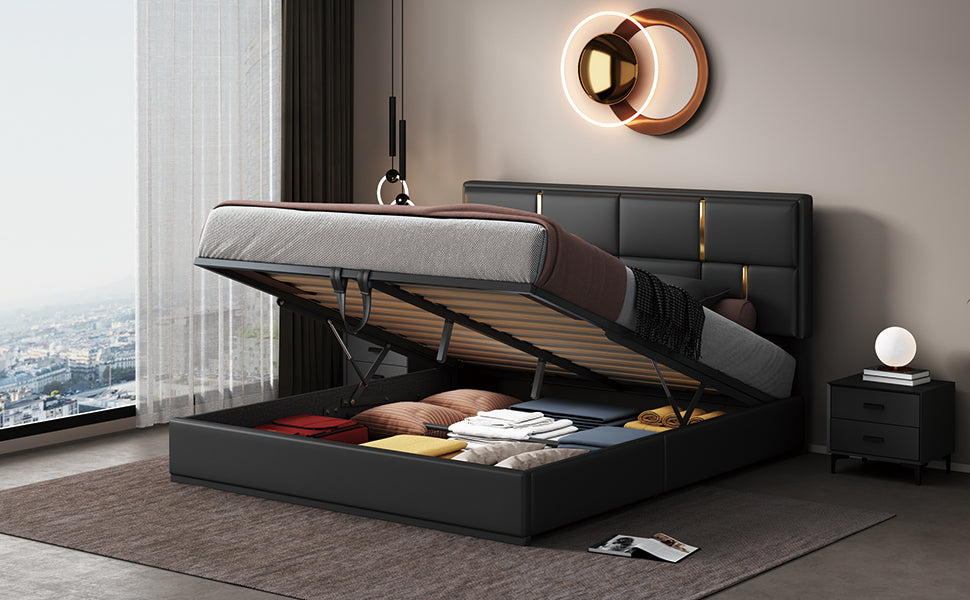 Queen Size Upholstered Platform Bed with Hydraulic Storage System,No Box Spring Needed,Black - Atlantic Fine Furniture Melbourne FL