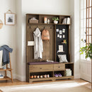 Hallway Hall Tree With Removable Cushion Bench, Coat Rack, Storage Shelves