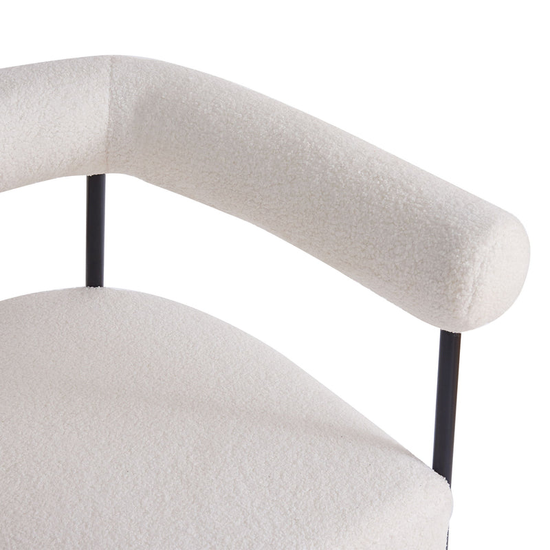 Modern Boucle Fabric Upholstered Accent Chair, Curved Armchair With Metal Frame - White