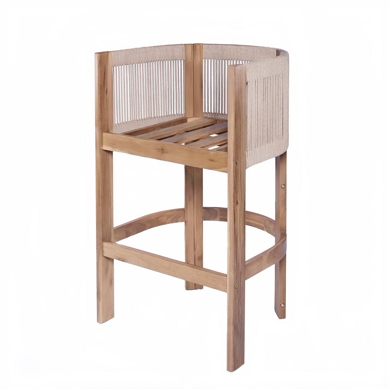 Modern Matera Barstool (Set of 2) With Wraparound Back And Rope - Teak / Beige