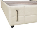Full Size Upholstered Bed with Hydraulic Storage System and LED Light, Beige