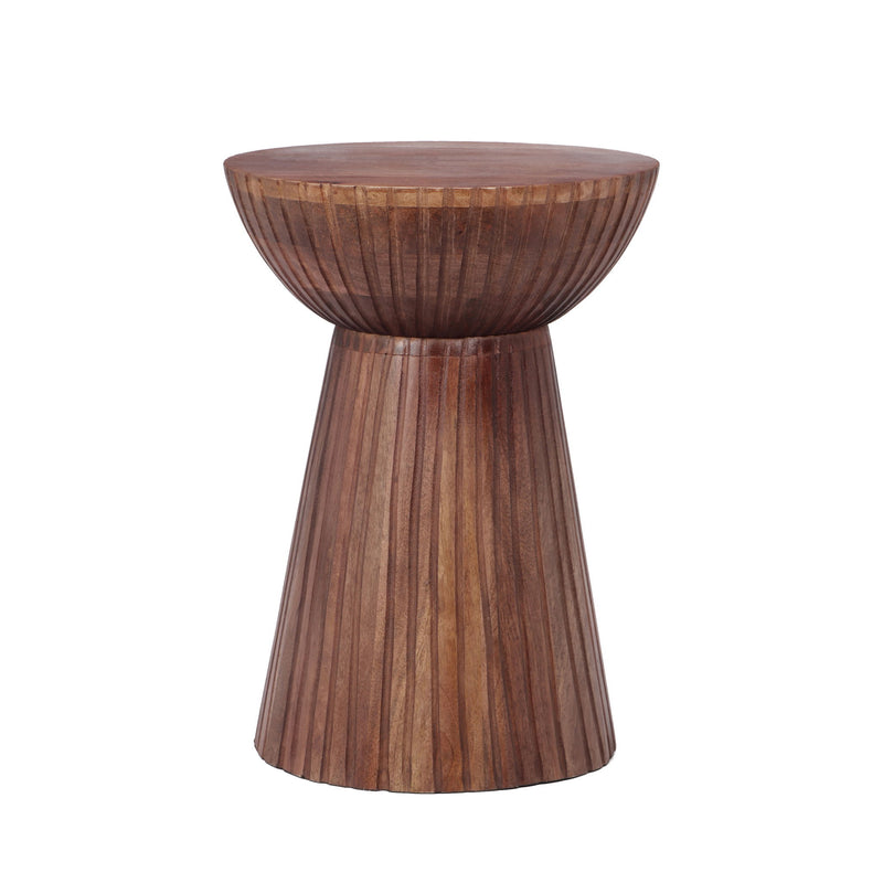 Modern Mango Wood Round Drum End Table, Solid Wood - Honey