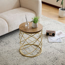 Contemporary Golden Side Table With Top And Metal Frame - Natural / Gold