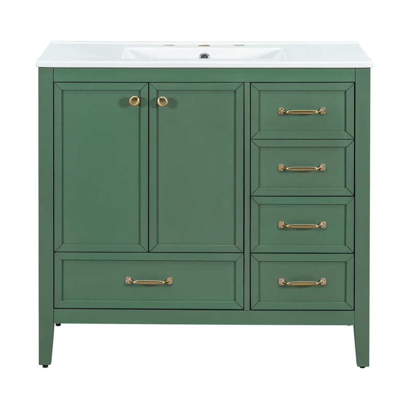 Elegant Vintage Bathroom Vanity With Sink And Soft Closing Door, 4 Drawers Of Different Sizes Frame