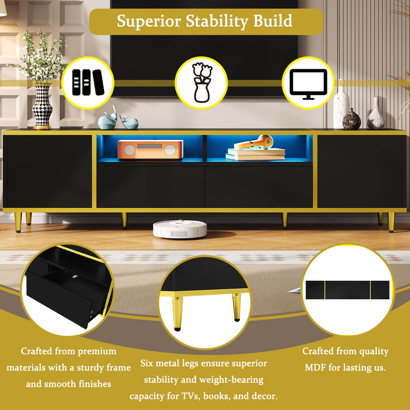TV Stand For TVs Up To 80", Entertainment Center With 2 Shelves And LED Lights