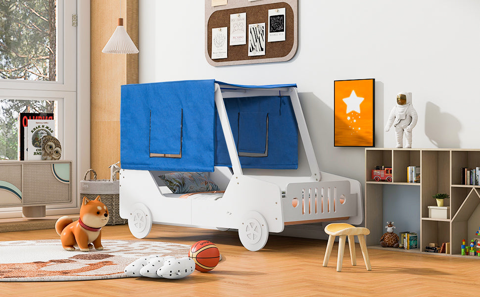 Twin Size Car Shaped Bed with Tents,White - Atlantic Fine Furniture Melbourne FL