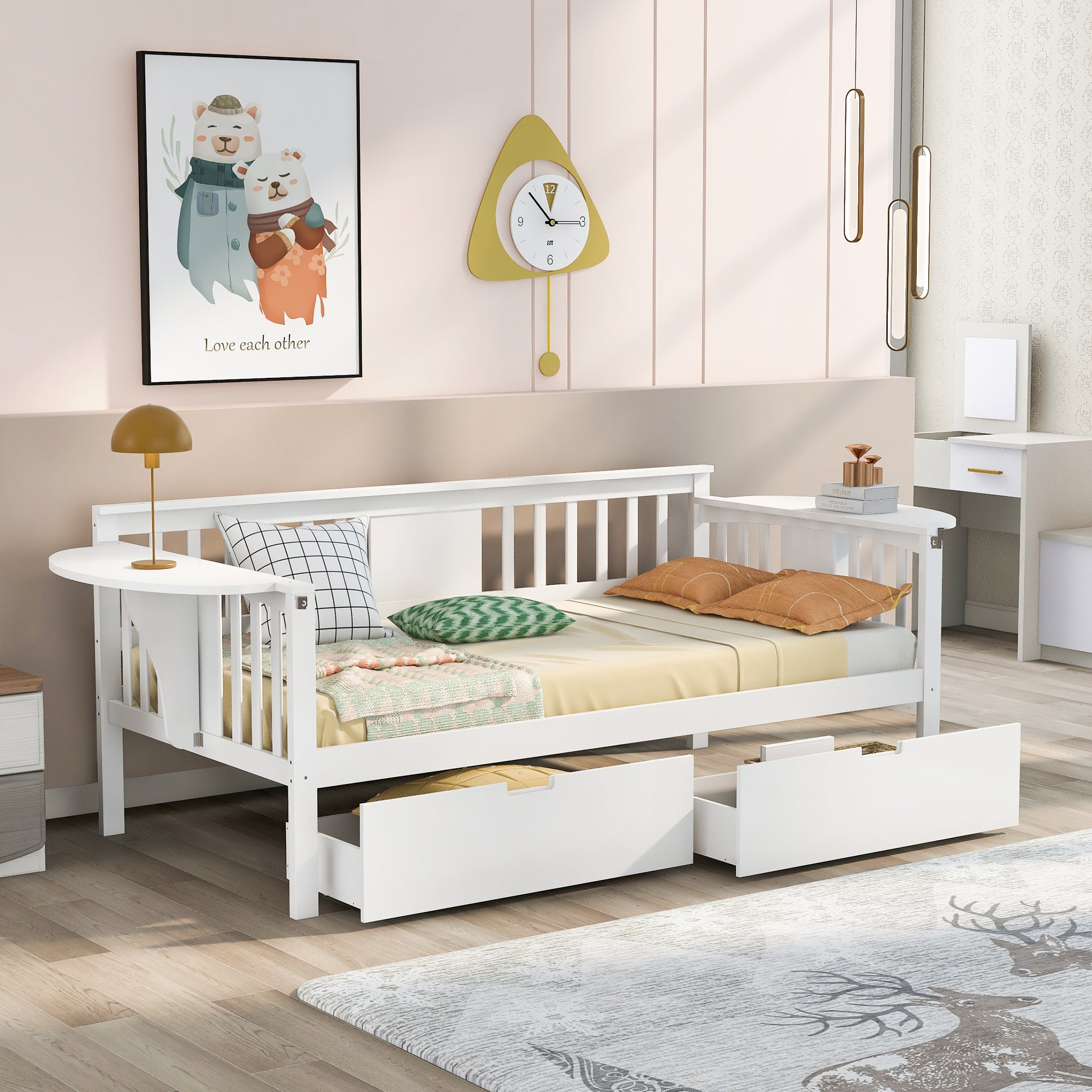 Twin size Daybed with Two Drawers, Wood Slat Support, White - Atlantic Fine Furniture Melbourne FL