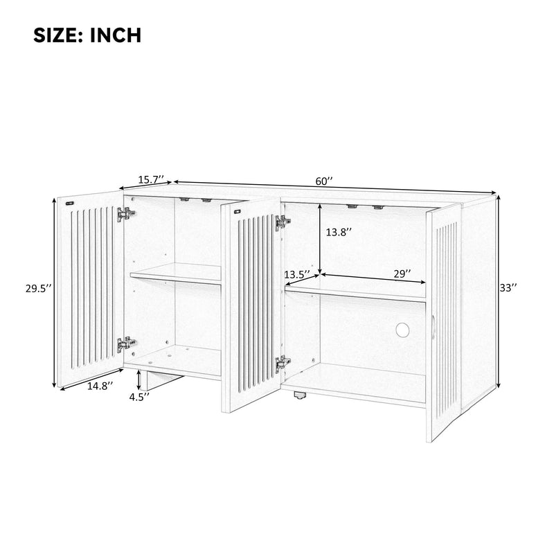 Modern Style Sideboard With Superior Storage Space, Hollow Door Design And 2 Adjustable Shelves For Living Room And Dining Room