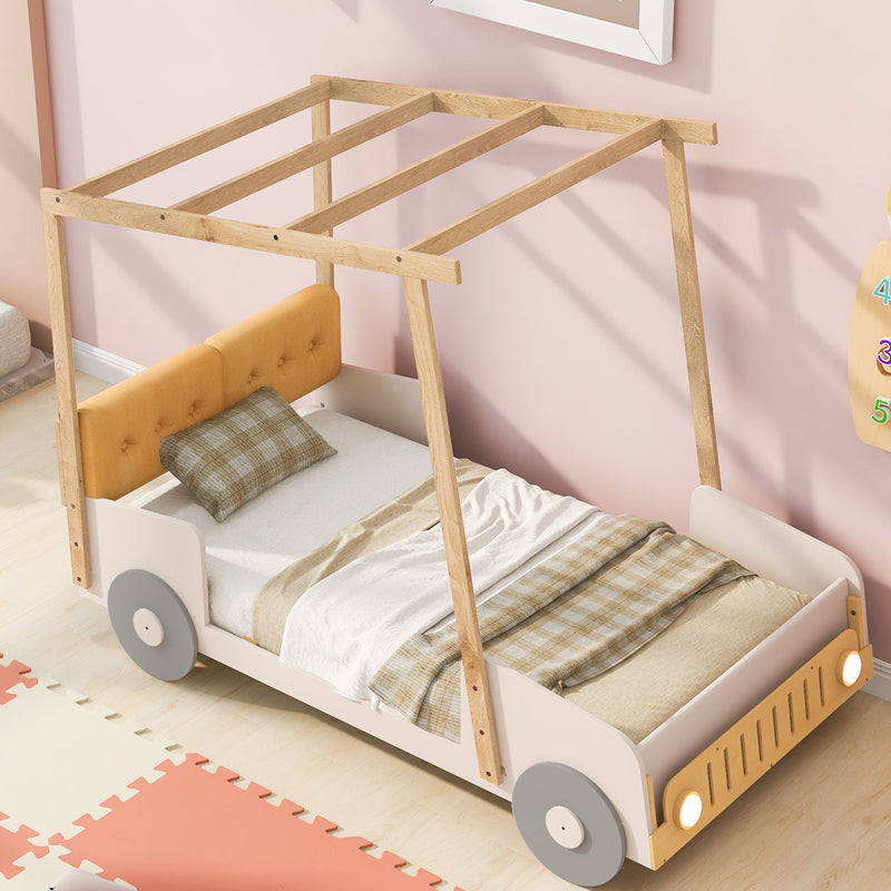 Car Bed With Pillow, Ceiling Cloth And LED