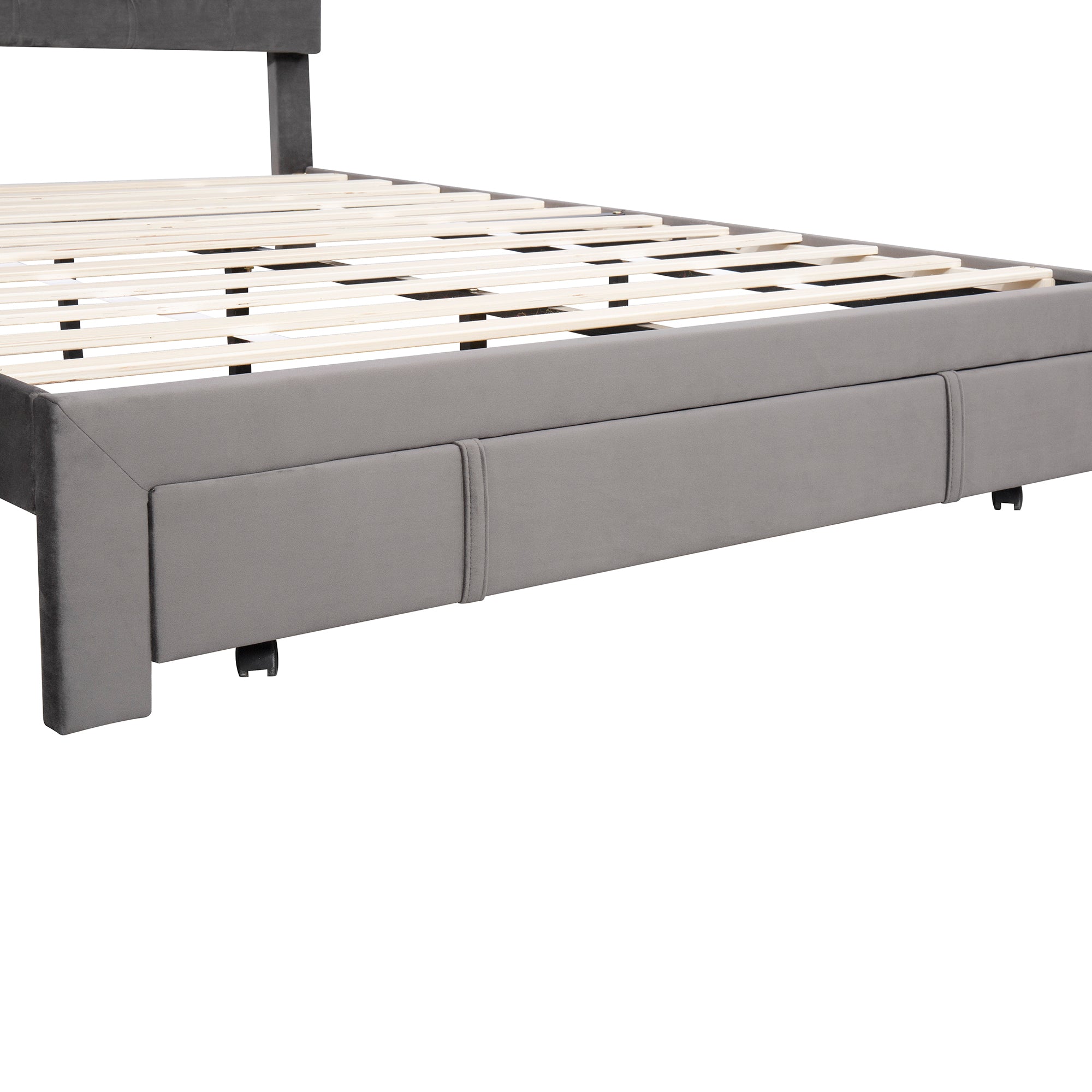 Queen Size Storage Bed Velvet Upholstered Platform Bed with a Big Drawer - Grey - Atlantic Fine Furniture Melbourne FL