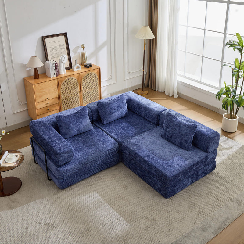 Convertible Floor Sofa Bed With Fixed Shape Frame, Boneless Modular Sectional Sofa, For Living Room - Dark Blue