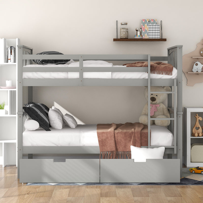 Full over Full Bunk Bed with Drawers and Ladder for Bedroom, Guest Room Furniture-Gray(OLD SKU :LP000205AAE)