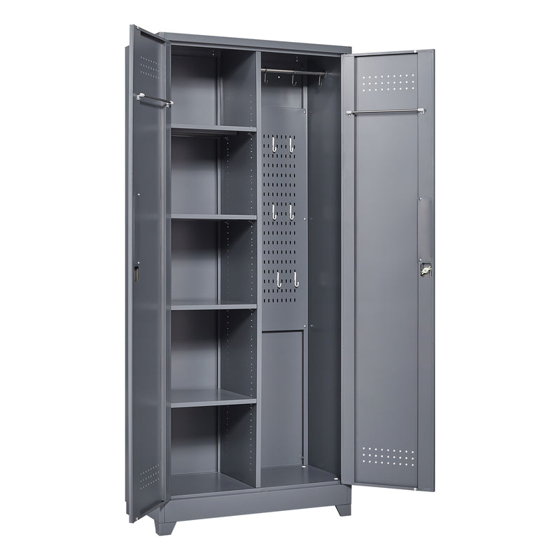 Metal Storage Cabinets, Cleaning Tool Cabinet With Locking Door, Tall Broom Tool Organizer And Storage, Large Storage Cabinet For Kitchen