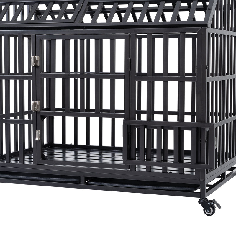 Heavy Duty Dog Cage Pet Crate With Roof - Black