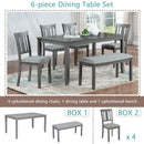 6 Pieces Kitchen Dining Set, Rectangular Wooden Dining Table With 4 Upholstered Chairs And A Bench