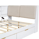 L-Shaped Daybed Corner Bed Under Bed Drawers With Storage Bookcase And Upholstered Headboard And USB Charging Ports
