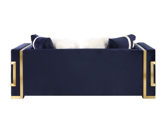 Virrux - Loveseat - Blue Velvet & Gold Finish